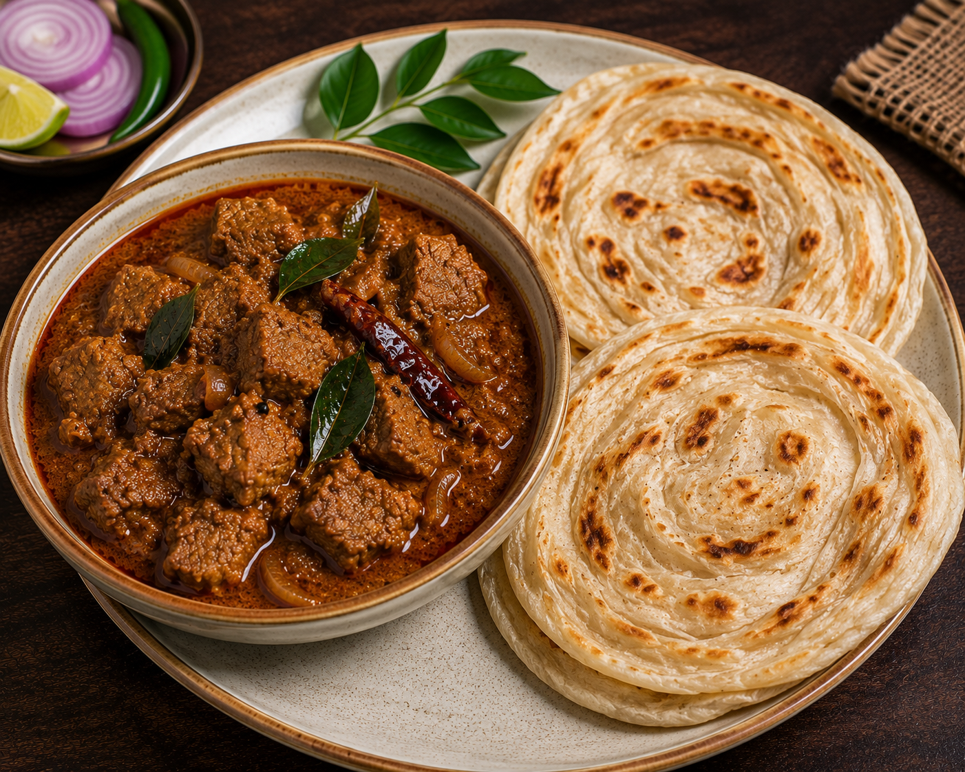 Schweinefleisch Curry mit Porotta
